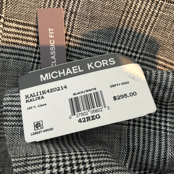 NWT Michael Kors Classic Fit Linen Sport Coat, Black/White Plaid, Men’s 42R - Picture 9 of 10